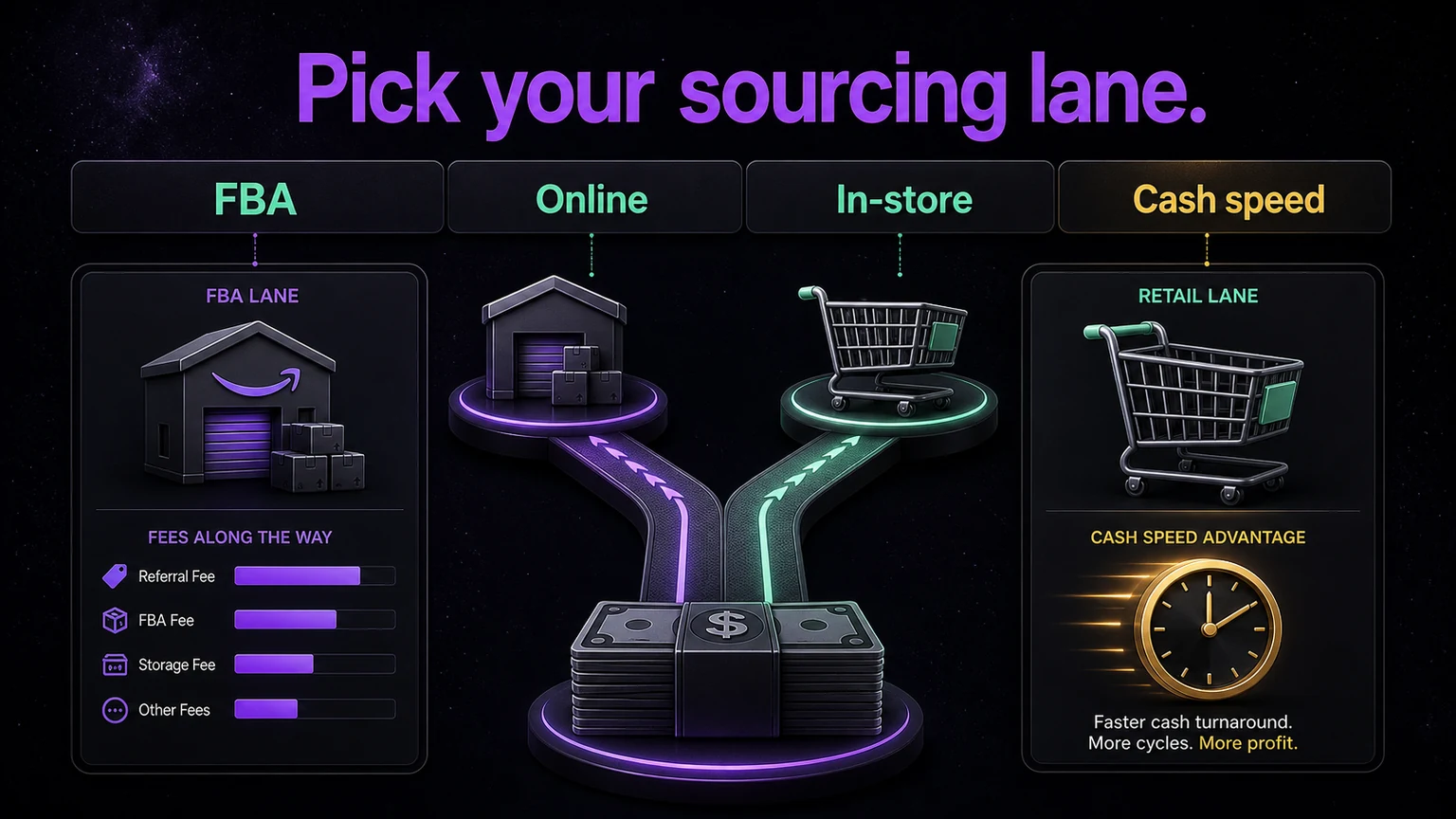 FBA versus retail arbitrage sourcing lane infographic