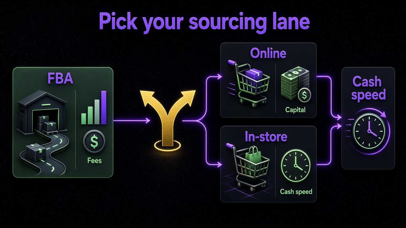 Workflow for choosing FBA, online sourcing, or retail arbitrage
