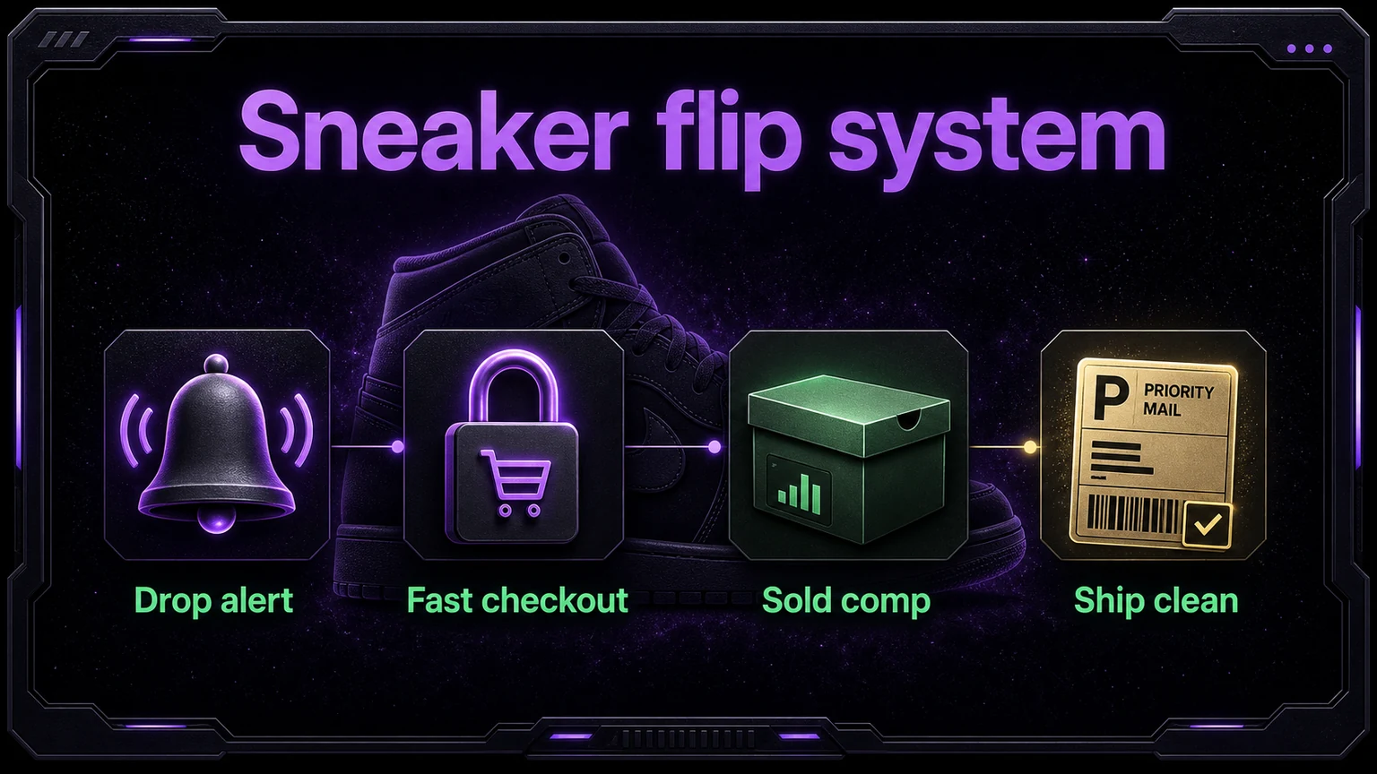 Sneaker flip system infographic