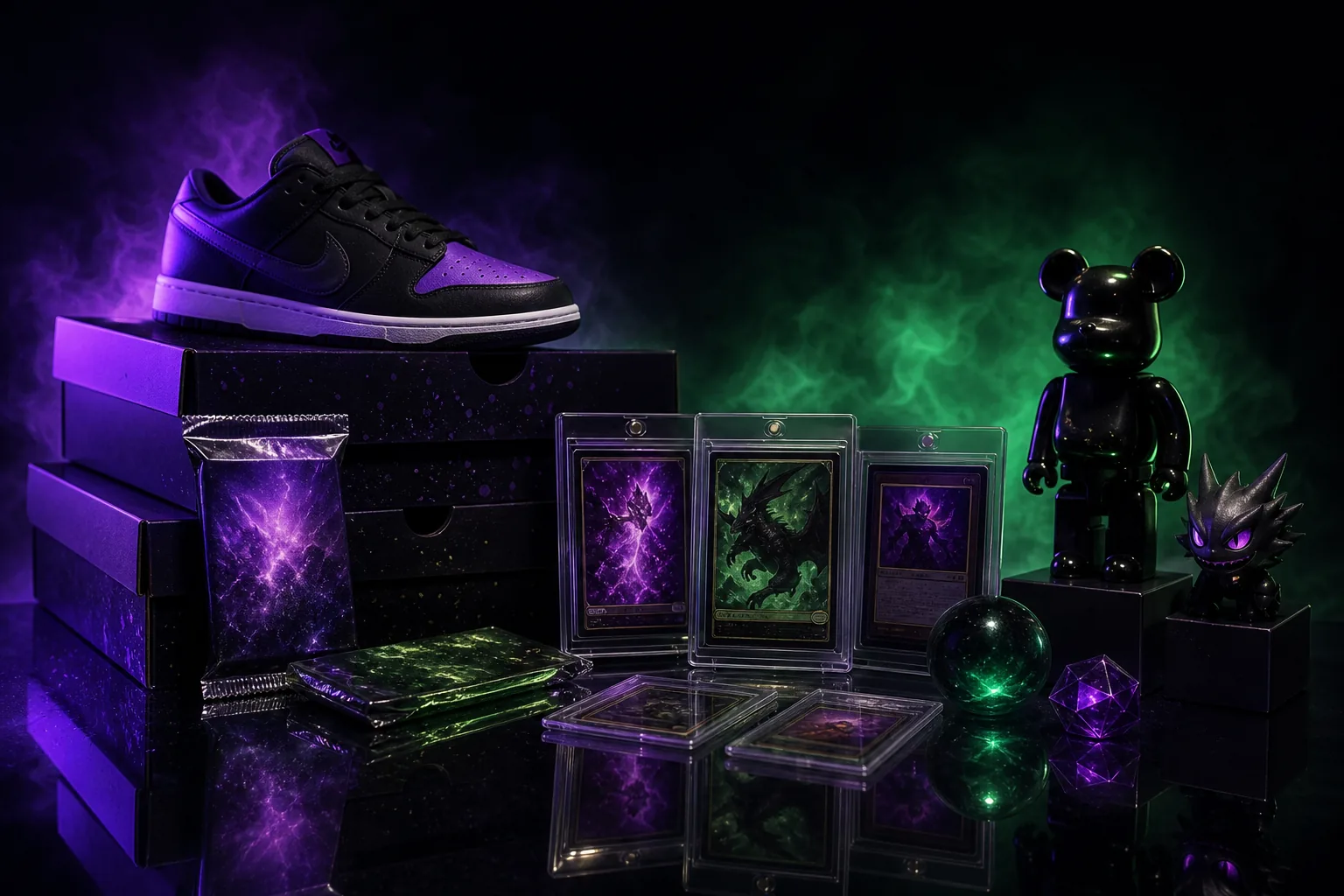 Sneakers, sealed trading card packs, graded card slabs, and collectibles ready to flip